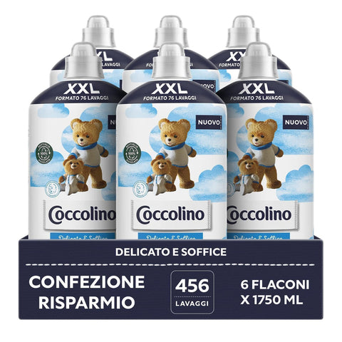 Coccolino Weichspülerkonzentrat sanft und weich hypoallergen Größe XXL bis zu 456 Waschgänge à 1750 ml + 6 Stück italienisch Original