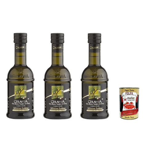Colavita Olio Extra Vergine Di Oliva Selezione Italiana Natives Olivenöl extra 100% italienisch 3x250 ml italienisch Original + kostenlos polpa 400 g