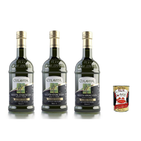 Colavita Olio Extra Vergine Di Oliva Selezione Italiana Natives Olivenöl extra 100% italienisch 3x750 ml italienisch Original + kostenlos polpa 400 g
