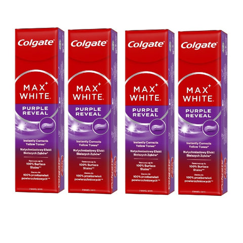 Colgate Zahncremes 4x Colgate Max White Purple Reveal Zahnaufhellende Zahnpasta mit Minzgeschmack, 75 ml