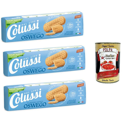 Colussi Gli originali biscotti OSVEGO Die originalen OSVEGO-Kekse 250 g 3x italienisch Original + kostenlos Polpa di Pomodoro 400 g Tin
