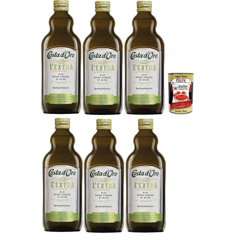 Costa d'oro Extra, die zusätzliche. Kälte extrahiert extrahiertes Olivenöl extrahiert. Ausgewogener Geschmack 6x1l Original italienisch Feinkost