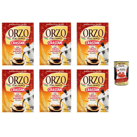 Crastan Orzo moka Geröstete und gemahlene Gerste für Mokka Gerste Getreidekaffee Kaffee 6x500 g italienisch Original Pastasauce + kostenlos polpa 400 g
