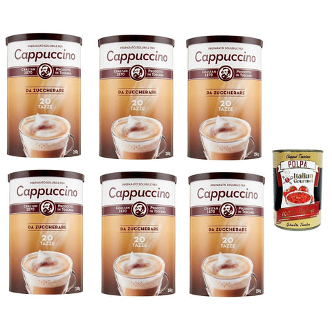 Crastan Cappuccino Classico da zuccherare Instantkaffee Cappuccino löslicher ungesüßt 6x250 g italienisch Original Pastasauce + kostenlos polpa 400 g