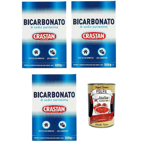 Crastan Bicarbonato di sodio purissimo reines Natriumbicarbonat für den Heimgebrauch und für Lebensmittel 3x1000 g italienisch Original Pastasauce + kostenlos