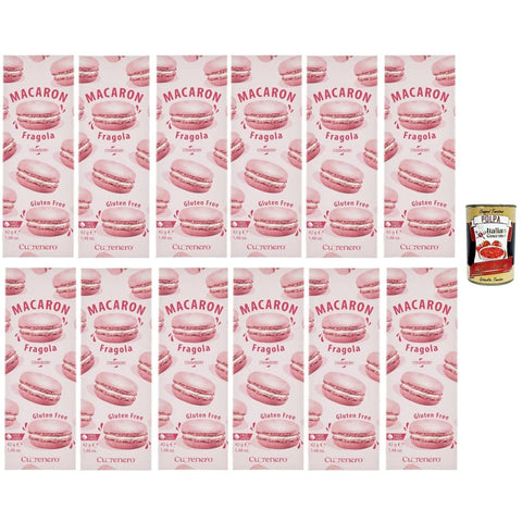 Cuorenero Snack Kuchen & Backwaren Cuorenero Macaron Fragola, gluten frei, gluten free, Kosher, Macaron Erdbeercreme 12x 42g Original italienisch inkl. Italian Gourmet Polpa 400g 8032804040014