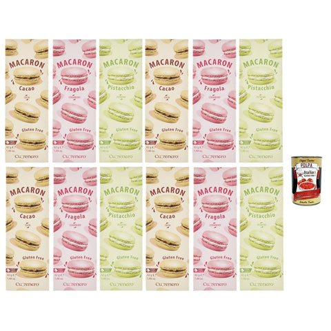 Cuorenero Macaron Testpaket, gluten frei, gluten free, Kosher, Macaron Schokoalde 12x42 g italienisch Original Pastasauce + kostenlos polpa 400 g