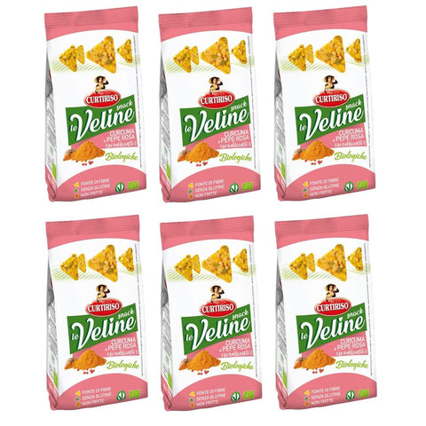 Curtiriso Chips Curtiriso Le Veline Snack Curcuma e Pepe Rosa Scrokkinati Biologico BIO-Snack mit Kurkuma und Rosa Pfeffer 80g 6x Original italienisch 8017759647761