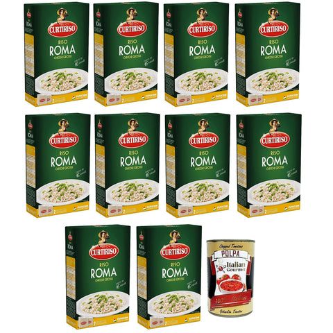 10x Curtiriso Riso Roma, 100% Italienischer Reis, Ideal für weiche Risottos, Reis mit Sauce und Timbales Kochzeit 16 Minuten, Packung mit 1 Kg Original + kostenlos