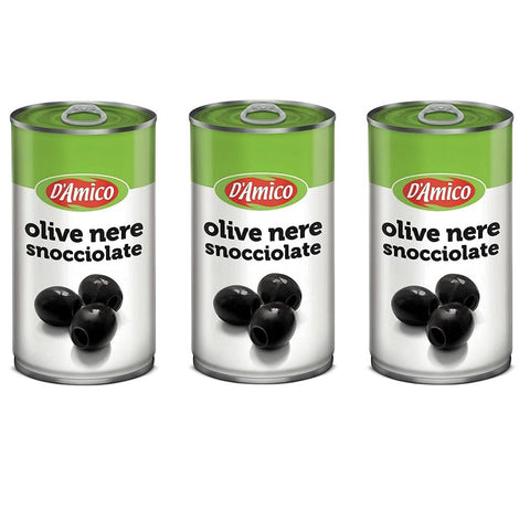 D'Amico Olive Nere Snocciolate Entkernte Schwarze Oliven Dose Glutenfrei 3x 350g italienisch Original