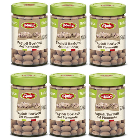 D'amico Fagioli Borlotti del Piemonte Bio Bio-Borlotti-Bohnen aus dem Piemont Gekochte Bohnen erkunft 310 g 6x italienisch Original Gemüsegericht