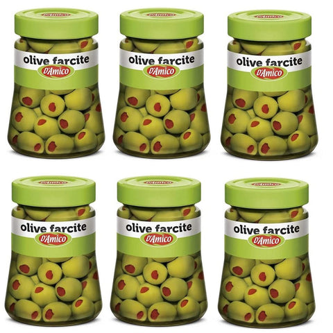 D'amico Gemüsegerichte D'amico Olive Verdi Farcite con Pasta di Peperoni Grüne Oliven in Salzlake Gefüllt mit Peperonipaste 6x 290g italienisch Original 8005695005608