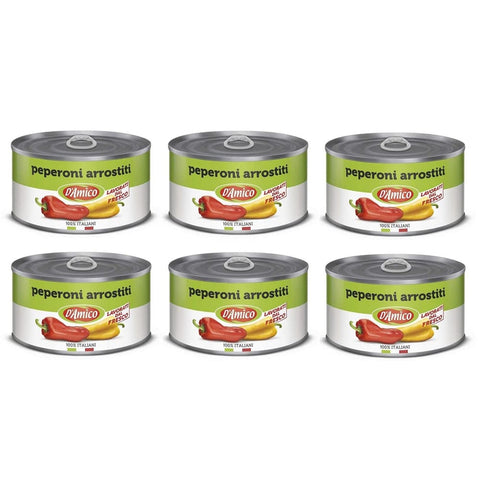 D'amico Gemüsegerichte D'amico Peperoni Arrostiti Interi e Spellati Ganze und Geschälte Geröstete Peperoni Frisch Verarbeitet 6x 400g italienisch Original 8005695008609