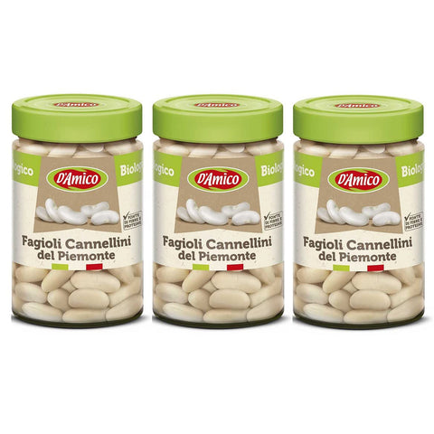 D'amico Fagioli Cannellini del Piemonte Bio Bio-Cannellini-Bohnen aus dem Piemont Gekochte Bohnen erkunft 310 g 3x italienisch Original Hülsenfrüchte
