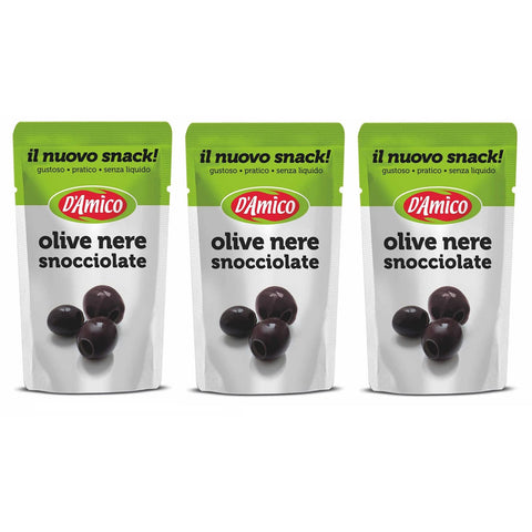 D'amico Il Nuovo Snack Olive Nere Snocciolate Entsteinte Schwarze Oliven Ohne Flüssigkeit 75 g italienisch Original