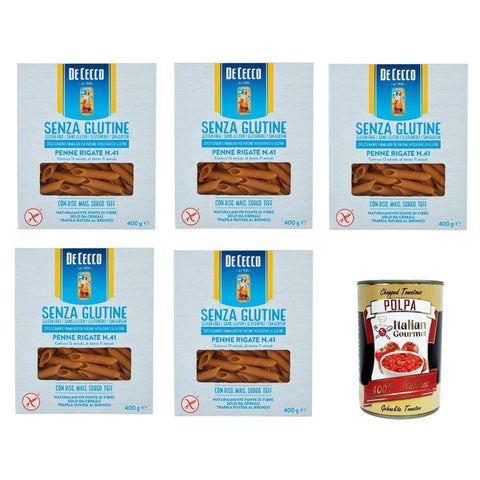 De Cecco Internationale Nudeln De Cecco Penne rigate senza Glutine No.41, Glutenfrei,100% Italienisch Pasta Nudeln gluten free 5x 400G Original italienisch inkl. Italian Gourmet Polpa 400g