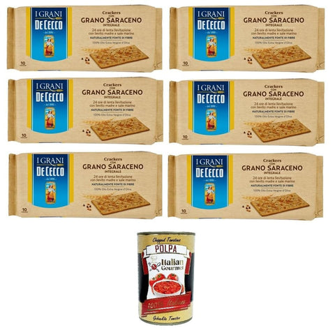 DE CECCO Knäckebrot DE CECCO Crakers con Grano Saraceno integrale Cracker mit Vollkorn-Buchweizen 6x250gr Original italienisch inkl. Italian Gourmet Polpa 400g 8032804040014