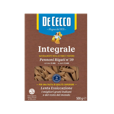 De Cecco Pennoni Rigati n°39 Integrali Vollkornnudeln Vollkorn Pasta Packung 500 g 12x italienisch Original