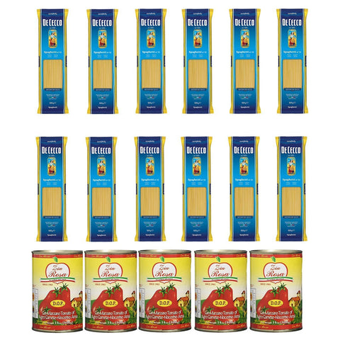 De Cecco Pasta 100% Italienisch Spaghetti n. 12 Nudeln 500 g + Zia Rosa DOP Pomodoro San Marzano Tomate aus Kampanien Dose von 400 g 5x 400 g Original