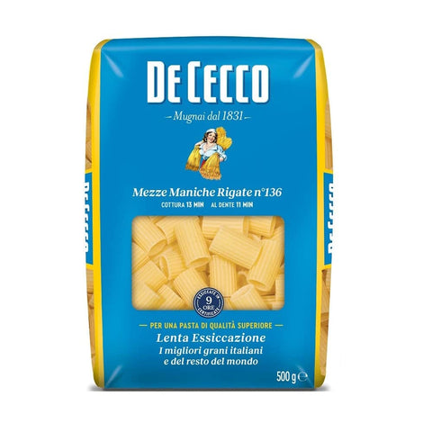 De Cecco Kurze Pasta De Cecco Mezze Maniche Rigate n°136 Hartweizengrieß Pasta Italienische 500g Packung 10x Original italienisch 8001250121363