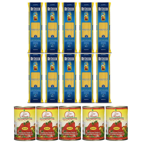 10x Pasta De Cecco 100% Italienisch Spaghettini n. 11 Nudeln 500 g + Zia Rosa DOP Pomodoro San Marzano Tomate aus Kampanien Dose von 400 g 5x400 g Original