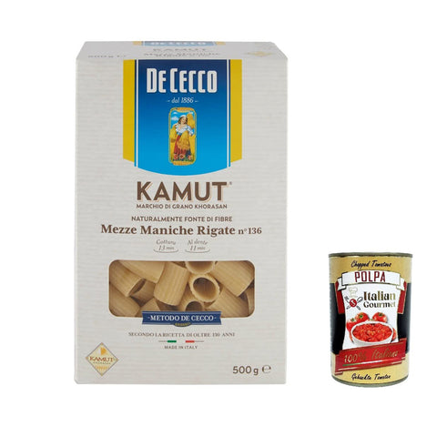 De Cecco nudeln Pasta Mezze maniche rigate N. 136 Kamut Marke von Khorasan-Weizen 500 g 10x italienisch Original + kostenlos polpa 400 g