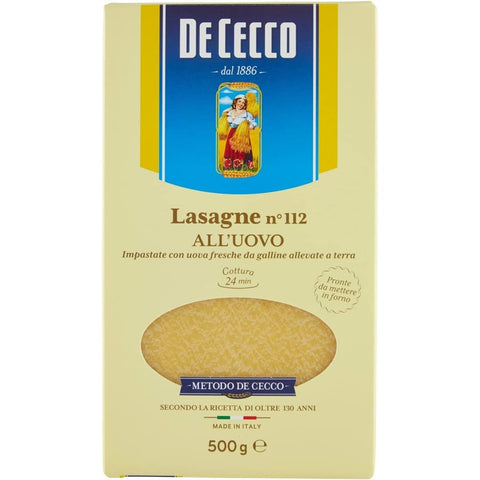 De Cecco Nudeln & Pasta De Cecco Lasagna All'uovo Pasta mit ei Nr. 112 10x 500g inkl. Italian Gourmet polpa 500g Original italienisch 8001250211125