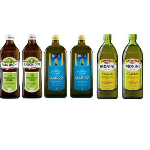 Monini Extra Natives Olivenöl 1L nativ olio extravergine di oliva Classico 2x Original italienisch inkl. 2x De Cecco Extra Natives Olivenöl 1L + 2x Farchioni Extra Natives Olivenöl 1L