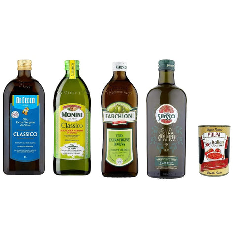 De Cecco Oliven De Cecco Monini Sasso Farchioni Olio Extra vergine D'oliva Natives Olive Olivenöl 1 Lt 100% Italienisch Testpaket Original italienisch inkl. Italian Gourmet Polpa 400g 8007153003584