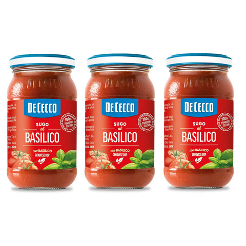 De Cecco Sugo al Basilico Genovese DOP Sauce mit Genoveser Basilikum mit 100% Tomaten 3x 200g italienisch Original