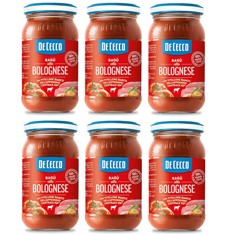 6x De Cecco Ragù alla Bolognese con Vitellone Bianco dell’Appenino Centrale IGP Sauce mit weißem Rindfleisch aus dem zentralen Apennin IGP mit 100%