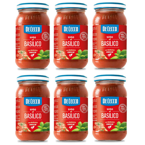 De Cecco Sugo al Basilico Genovese DOP Sauce mit Genoveser Basilikum mit 100% italienischen Tomaten 200g 6x Original italienisch