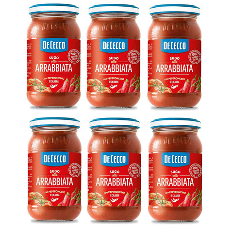De Cecco Sugo all'Arrabbiata con Peperoncino di Calabria Sauce mit Kalabrische Chili 100% Tomaten 6x 200g Original italienisch