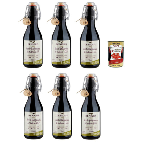 De Nigris Aceto Balsamico Di Modena I.G.P. Balsamico-Essig aus Modena 6x250 ml italienisch Original + kostenlos polpa 400 g
