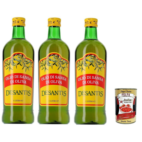 De santis Koch- & Backzutaten De santis Desantis Olio di Sansa di Oliva, Pomace Olivenöl ideal zum Kochen, 3x 1lt Original italienisch inkl. Italian Gourmet Polpa 400g 8009113017617