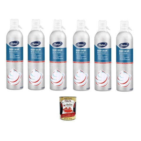 Debic Crème Fraîche, Sauerrahm & Sahne Debic Panna Spray Zuccherata Gesüßte Sprühcreme 6x700 ml inkl. Italian Gourmet Polpa di Pomodoro 400g Original italienisch 0
