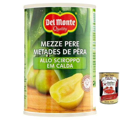 Del Monte Mezze Pere in Sciroppo Halbe Birnen in Sirup Frucht in Sirup Dose 420 g italienisch Original Pastasauce + kostenlos Polpa di Pomodoro 400 g Dose