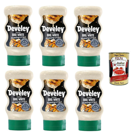 Develey Salsa BBQ WHITE Alabama Style WEISSE BBQ-Sauce Cremig und würzig mit schwarzem Pfeffer 6x250 g italienisch Original + kostenlos Polpa 400 g
