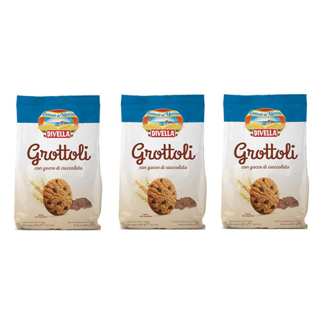 Divella Grottoli con gocce di cioccolato Italienische Shortbread Kekse Mit Schokoladenstückchen 400 g 3x italienisch Original