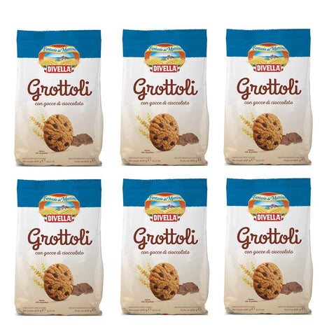 Divella Grottoli con gocce di cioccolato Italienische Shortbread Kekse Mit Schokoladenstückchen 400 g 6x italienisch Original
