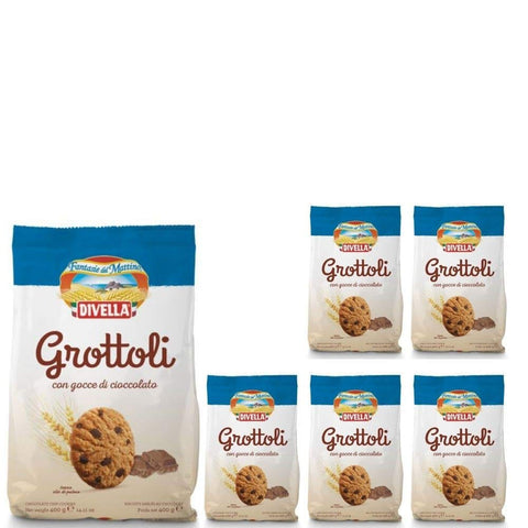Divella Grottoli Biscotti con Gocce di Cioccolato 6 Confezioni da 400 grammi italienisch Original Kekse