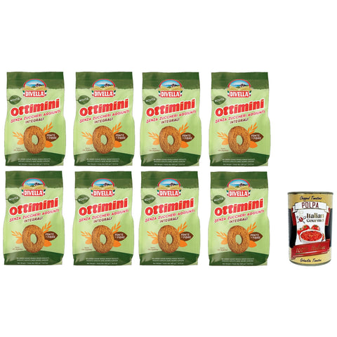 Divella Ottimini integrali senza zuccheri aggiunti Kekse Vollkorn ohne Zuckerzusatz 8x400 g italienisch Original + kostenlos polpa 400 g