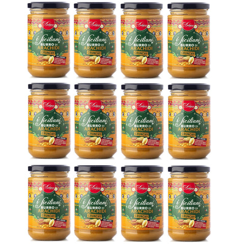 Dolgam I Siciliani Burro di Arachidi Crunchy Knusprige Erdnussbutter Sizilianische Spezialitäten Glasgefäß von 12x300g Original italienisch