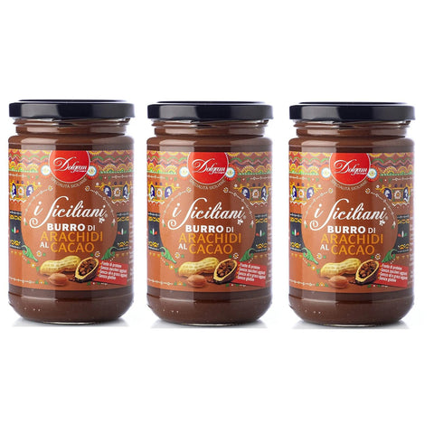 Dolgam I Siciliani Burro di Arachidi al Cacao Kakao Erdnussbutter Sizilianische Spezialitäten Glasgefäß von Streichfähige 3x300g Original italienisch