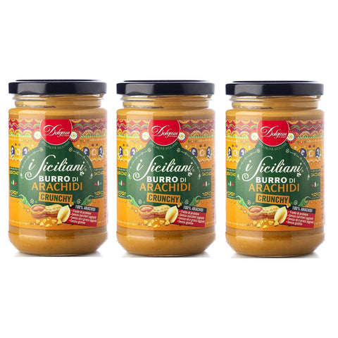 Dolgam I Siciliani Burro di Arachidi Crunchy Knusprige Erdnussbutter Sizilianische Spezialitäten Glasgefäß von Streichfähige Knusprige Erdnussbutter Glutenfrei