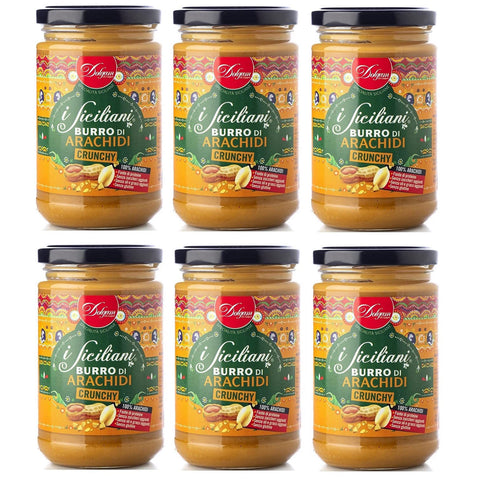 Dolgam I Siciliani Burro di Arachidi Crunchy Knusprige Erdnussbutter Sizilianische Spezialitäten Glasgefäß von 300g Streichfähige Knusprige Erdnussbutter Glutenfrei 6x Original italienisch
