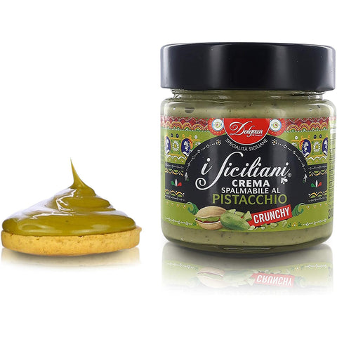 Dolgam I Siciliani Crema Spalmabile al Pistacchio Crunchy Knusprige Pistazien Streichfähige Creme Pistazien 1x200g Original italienisch Aufstrich