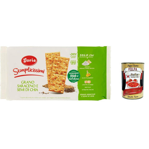 Doria - Semplicissimi Cracker Grano Saraceno e Semi di Chia Cracker Buchweizen und Chiasamen 245 g 6x italienisch Original + kostenlos polpa 400 g