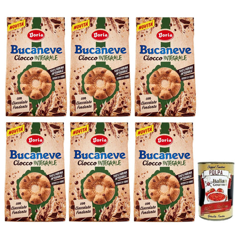 Doria Bucaneve Ciocco Integrale Kekse Vollkornkekse mit Vollkornmehl und Dunkler Schokolade Beutel 300 g 6x italienisch Original + kostenlos Polpa di Pomodoro 400