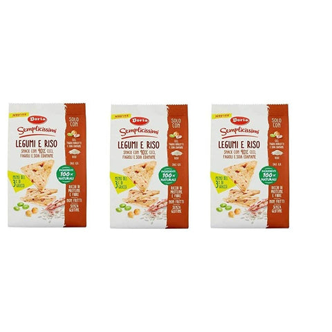 Doria Legumi e Riso Snack con Ceci, Fagioli e Soia Edamame Hülsenfrüchte und Reis Snack mit Kichererbsen 3x60g Original italienisch